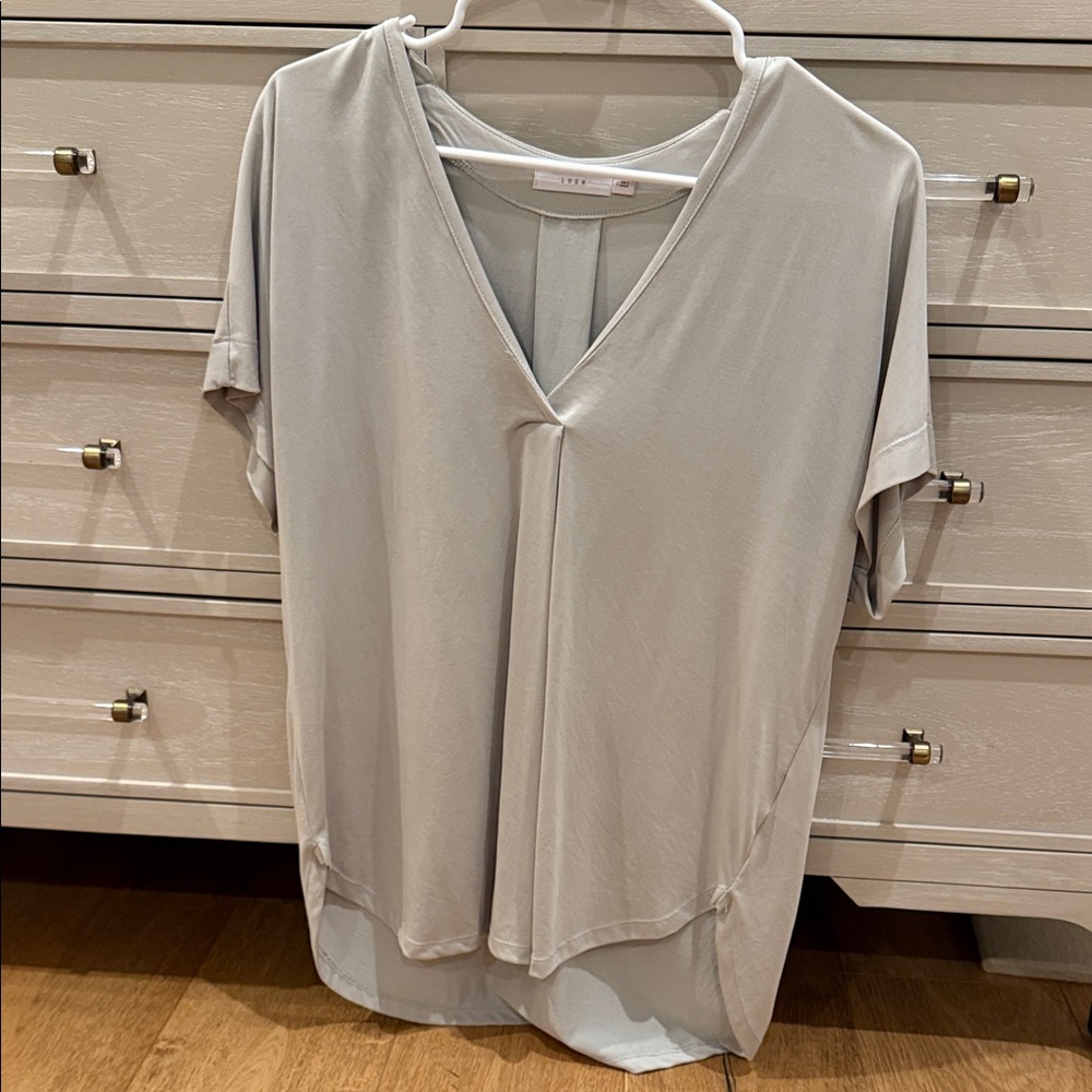 Lush Soft Gray V-Neck Blouse
